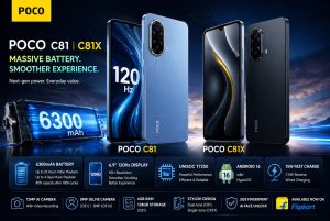 پوستر معرفی گوشیهای POCO C81 و C81X با نمایشگر ۱۲۰ هرتزی، باتری ۶۳۰۰ میلیآمپری و شارژ سریع ۱۵ وات